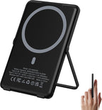0.3" Ultra Slim Magnetic Power Bank, 5000mAh Wireless Portable Charger with Foldable Stand and USB C Cable, Fast Charging Magnetic Battery Pack Compatible with iPhone 16/15/14/13/12,Travel Essentials