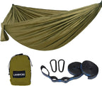 Camping Hammock Double & Single Portable Hammocks Ultralight Nylon Parachute Hammocks with 2 Tree Straps for Backpacking, Travel, Beach, Backyard, Camping, Hiking (Large, Army Green)