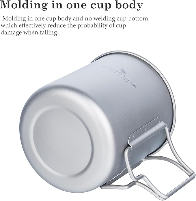 iBasingo 420ml Titanium Mug without Lid Tea Coffee Water Cup Outdoor Camping Pot Ultra-light Portable Hiking Backpacking Cooking Kit Picnic Tableware Drinkware with Foldable Handle Ti3024D
