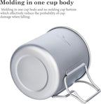 iBasingo 420ml Titanium Mug without Lid Tea Coffee Water Cup Outdoor Camping Pot Ultra-light Portable Hiking Backpacking Cooking Kit Picnic Tableware Drinkware with Foldable Handle Ti3024D