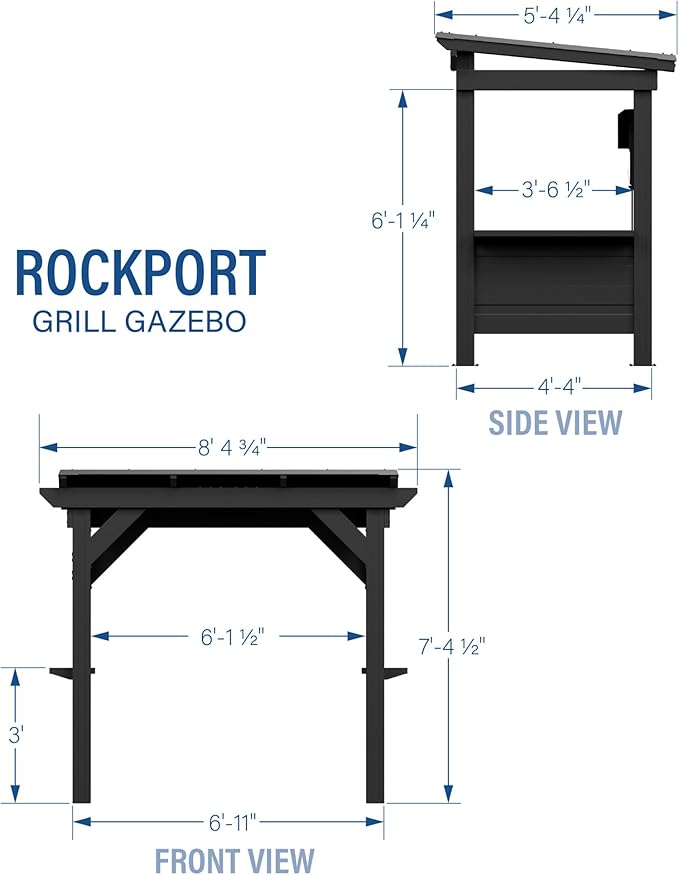 Backyard Discovery Rockport 8' x 6' Galvanized Steel BBQ Grill Gazebo Pavilion with Hardtop Steel Roof, Bar Tops, Powerport, Snow Load Support, Wind Resistance, Cook Station for Outdoor Patio or Deck