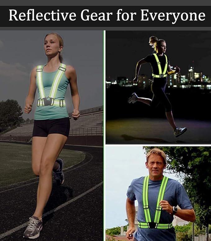 Running Reflective Vest Gear 3 Pack, Adjustable Safety Vest High Visible Reflective Belt Straps Night Walking Vest