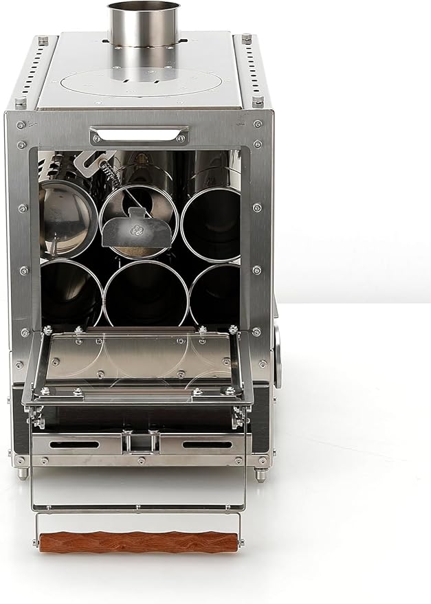 M8 Wood Burning Stove with Oven & Camping Table, Stainless Steel Portable IGT Hot Tent Stove, Including 6 Chimney Pipes, for Camping, Tents, Cooking and Travel Rose Gold