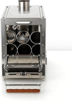 M8 Wood Burning Stove with Oven & Camping Table, Stainless Steel Portable IGT Hot Tent Stove, Including 6 Chimney Pipes, for Camping, Tents, Cooking and Travel Rose Gold