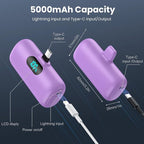 Mini Portable Charger 5000mAh Power Bank, 15w PD USB C Cell Phone Portable Power, LCD Display Battery Pack Compatible with Android Phone/Samsung Galaxy S22,S21/Note/Pixel/OnePlus 9 etc (Light Purple）