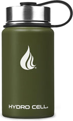 HYDRO CELL Stainless Steel Insulated Water Bottle with Straw - For Cold & Hot Drinks - Metal Vacuum Flask with Screw Cap and Modern Leakproof Sport Thermos for Adults (Army 14oz)