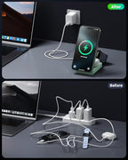 3-in-1 Wireless Charger Charging Station for iPhone, Qi2 Certified 15W Fast Charging Foldable Magnetic Charger Stand with 30W USB C Adapter for MagSafe iPhone 16/15/14/13/12, Apple Watch, AirPods