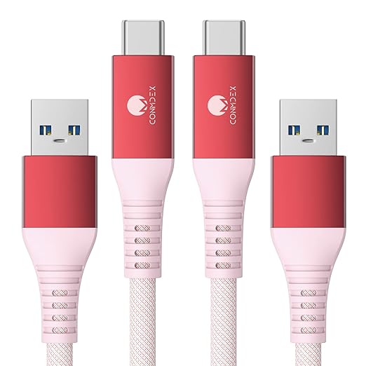 CONMDEX USB C Data Cable [3ft, 2-Pack] 10Gbps USB 3.1 Gen 2 USB to USB C Data Transfer Braided Cord, Android Auto CarPlay Type C Charging Cable for iPhone 17 16 Pro Max Samsung Galaxy S25 S24, Red