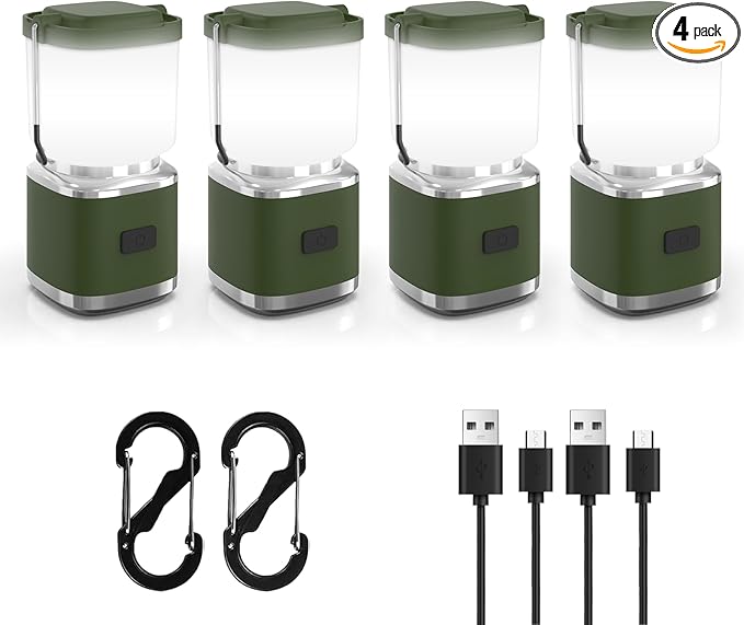 LED Camping Lantern Rechargeable, 2000LM Small Camping Lights Lantern with Redlight&20Hours Runtime&Stepless Dimming, Hurricane Emergency Lights for Power Outages, Waterproof, Camping Essentials,4pcs