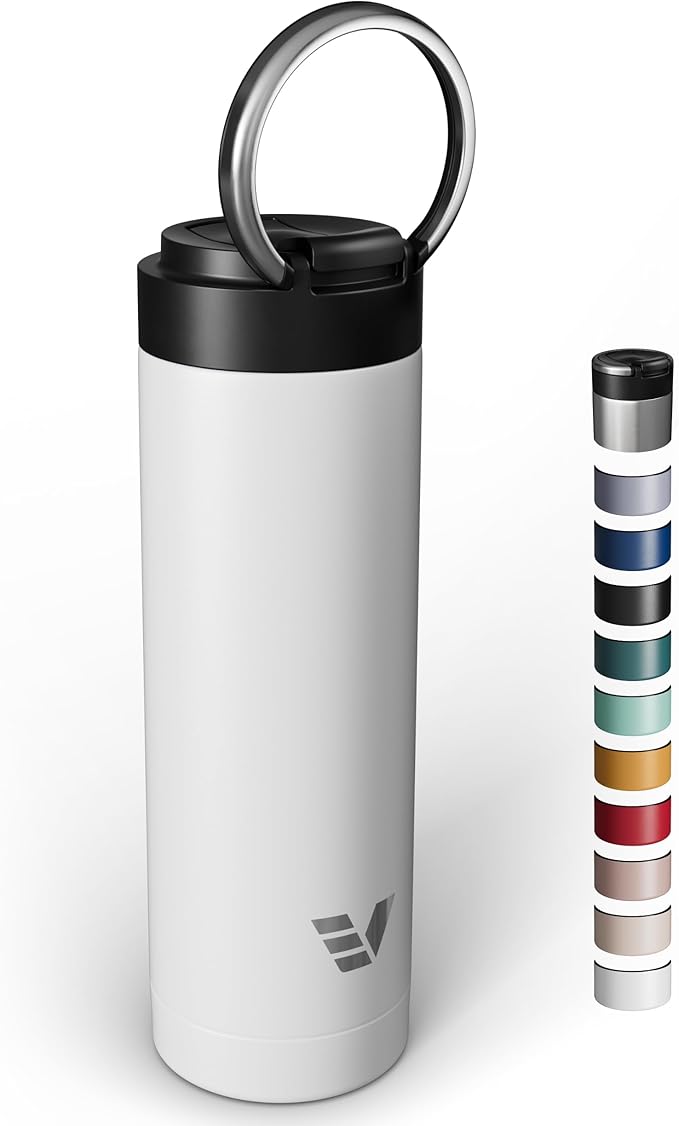 Maxi Stainless Steel Water Bottle 26oz - Double wall vacuum insulated | Integrated carry handle | leak proof flip top lid | Lightweight & stylish - White