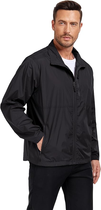 Mens Windbreaker Jackets Lightweight Packable Windproof for Casual Hiking Outdoor