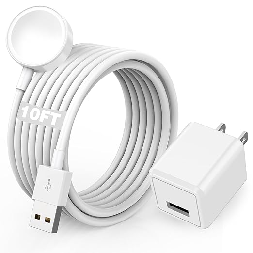 for Apple Watch Charger, 10FT Long iWatch Portable Wireless Fast Magnetic Charging Cable Cord with USB Wall Charger Adapter Block Plug Compatible with Apple Watch Series 10/Ultra/9/8/7/SE/6/5/4/3/2/1