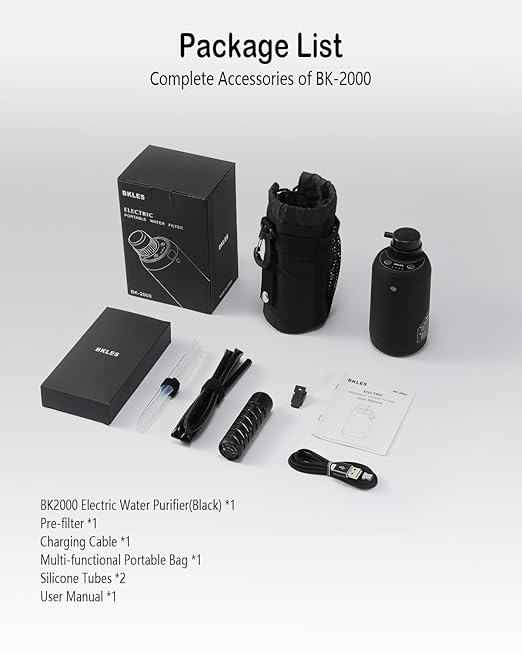 Water Filter Camping – Electric Portable Water Purifier Survival, 0.01 Micron, 6-Stage Water Filtration System Survival with Emergency Lighting for Hiking, Backpacking, Travel – BK-2000