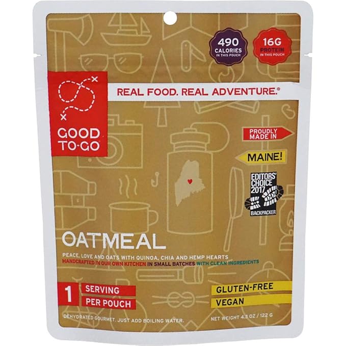 GOOD TO-GO Oatmeal (Single Serving) | Camping & Backpacking Food | Just Add Water Backpacking Meals | Good To-Go Dehydrated Meals Taste Better Than Freeze Dried Food
