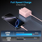 iPhone 17 16 15 Charger Fast Charging, 45W Dual USB C Android Phone Charger Block with 6FT Long Type C Cable Cord for Apple iPhone 17/Pro/Pro Max/Air/16/15 Plus/iPad/S26 Ultra/S25/S24/S23/S22(Pink)