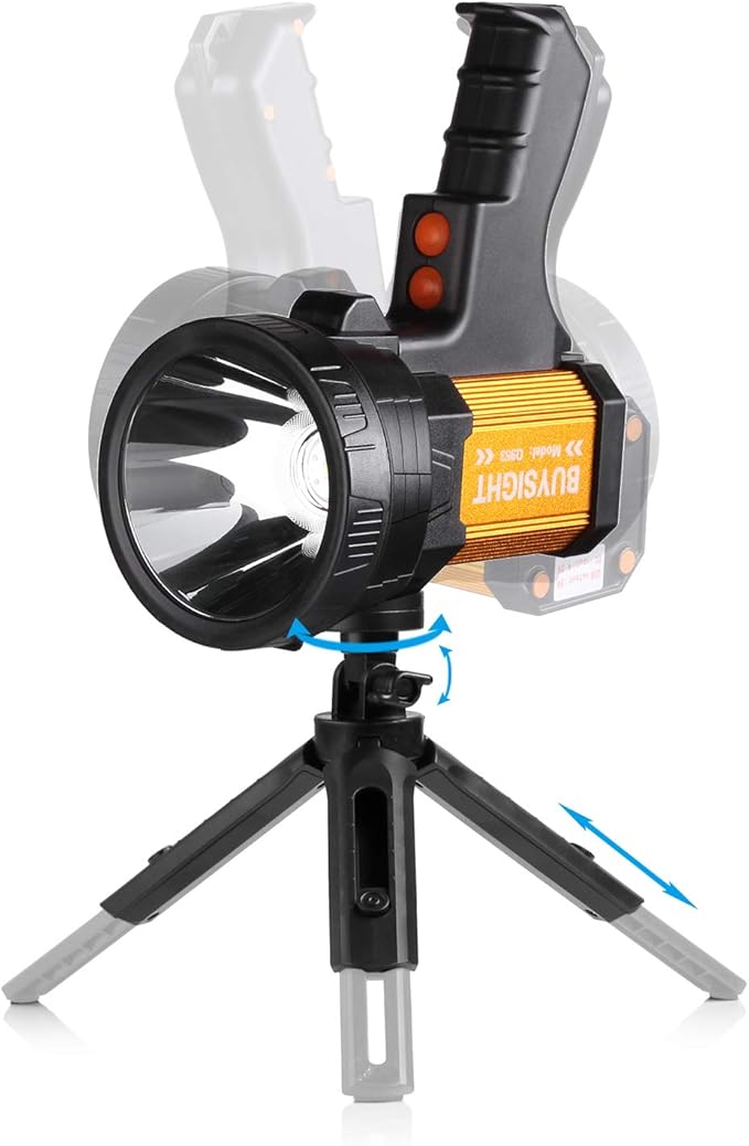 BUYSIGHT Rechargeable Spotlight, 1000 high Lumen Handheld Flashlight, Large Flashlight Lightweight and Super Bright Searchlight (Gold Aluminium_Alloy)