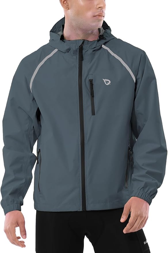 baleaf Men's Rain Jacket Waterproof Windbreaker Raincoat Running Cycling Hiking Gear Hood Lightweight Reflective Packable