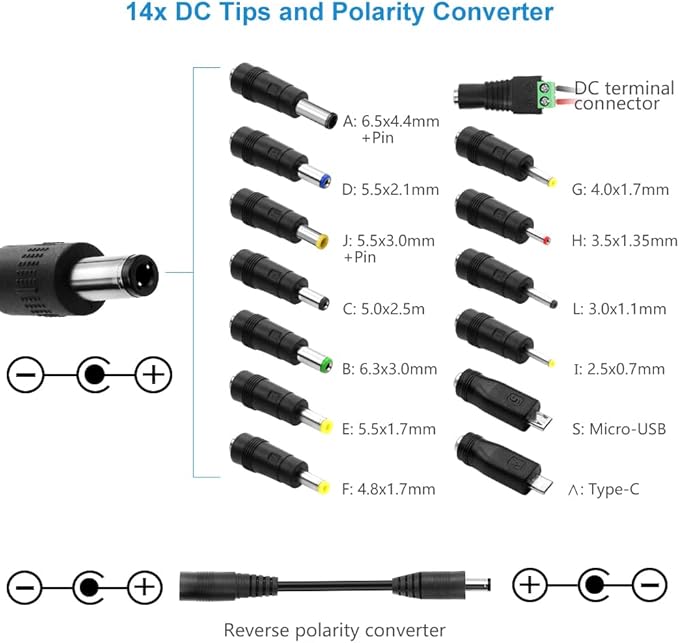 SHNITPWR Power Supply Adjustable DC 12V 11V 10V 8V 9V 6V 5V 3.5V Universal AC Adapter Multi-Voltage AC/DC Adapter 3.5V~12V 12A 144W DC Power Adapter 100V~240V AC to DC Variable Power Converter 14 Tips