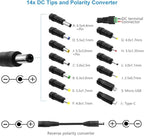 SHNITPWR Universal Power Supply Adjustable 5V~20V 60W AC Adapter 5V 7V 9V 12V 15V 19V 20V Multi-Voltage AC Power Adapter 100V-240V AC to DC Converter with 14 Tips Reverse Polarity