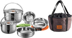 CAMPINGMOON Camping Cookware Set Stainless Steel Outdoor Nesting Cooking Mess Kit Pots Pans Bowls with Storage Carrying Tote Bag