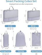 WANDF 7 Set Compression Packing Cubes for Travel, Shirt Folder for Wrinkle-Free, Suitcase Organizer Bags Set for Carry-On Checked Luggage Duffle Bag Women Men(Gray-blue)