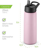 SipX™ Triple-Insulated Stainless Steel Water Bottle 25oz. With 3 Lids, BPA-Free Reusable Insulated Water Bottle Keeps Cold 24 Hours, Metal Water Bottle Made Of Sustainable Material For Hiking & Biking