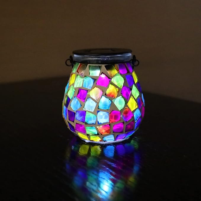 Afirst Mosaic Solar Lanterns Outdoor - Glass Hanging Solar Lights Hollow Out Waterproof Table Lamp Outdoor Decorative for Garden, Patio, Holiday Party Outdoor Decoration