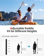 Abahub Adjustable Kayak Paddle 210-230 cm/ 230-250 cm Floating Kayaking Oars Boating Oars Canoeing Oars Black