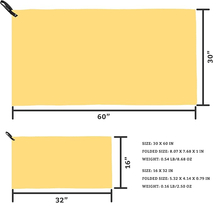 Rainleaf 2 Pack Microfiber Quick Dry Travel Towel, Super Absorbent Ultra Compact Lightweight Camping Towel for Gym, Hiking, Pool, Yoga - Yellow