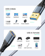 ANDTOBO 10FT USB Extension Cable, USB 3.0 Type A Male to Female Extender Cables High-Speed Data Transfer 5Gbps Compatible with Gamepad, Printer, Webcam, USB Keyboard, Flash Drive, Hard Drive
