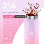 32oz Water Bottle with Removable Straw and Spout Lid Two Ways to Drink, 18/10 Stainless Steel Insulated Water Bottle, BPA-Free, Leak Proof, Double wall, for Sports, Gym