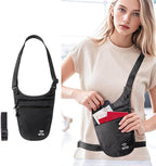 Crossbody Money Belt for Travel Women & Men Hidden, Travel Wallet Pouch - Slim Passport Holde, RFID Blocking Neck Wallet Under Clothes to Protect Cash, Credit Cards and Documents (BLACK)