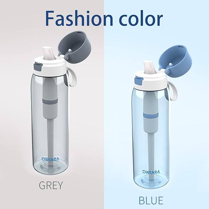 Water Bottle with Filter for Drinking, 26 Ounces 3-Stage Water Filter Bottle for Outdoor Travel Camping Moutaining Backpacking Hiking (Light Grey)