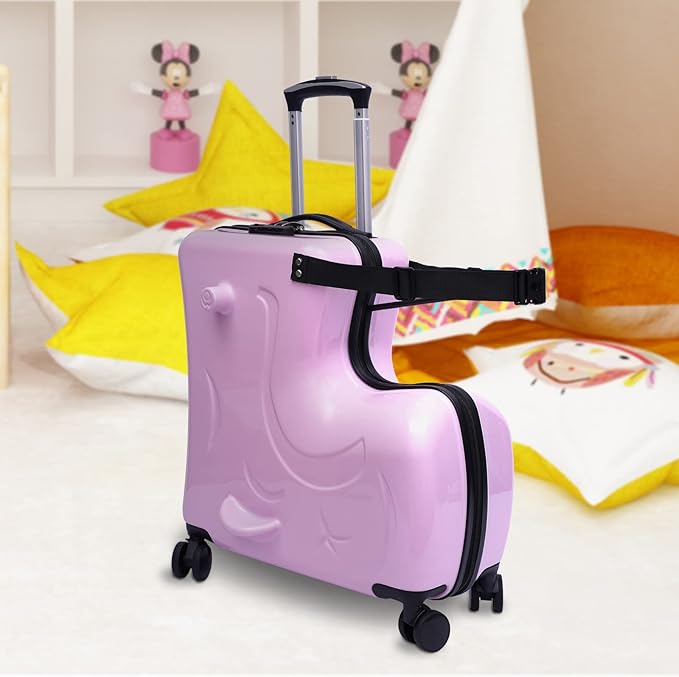 20" Ride-On Travel Suitcase for Kids, Toddler Carry on Luggage with Wheels, Children Travel Rolling Trolly Luggage with Password Lock, Children's Ride On (Pink)