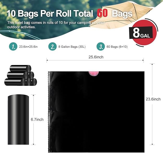 Portable Toilet Bags，Drawstring Camping Toilet Bags Toilet Trash Bags Leak-Proof, Waste Bags for Camping, Hiking, Traveling,Emergency, Outdoor Activities