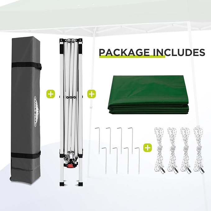 EAGLE PEAK 11x11 Slant Leg Pop-up Canopy Tent Easy One Person Setup Instant Outdoor Beach Canopy Folding Portable Sports Shelter 11' x 11' Base 9' x 9' Top (Green)