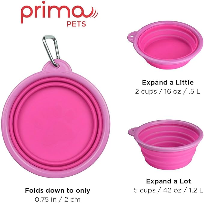 Collapsible Silicone Travel Dog and CAT Bowl with Carabiner, Large, Pink