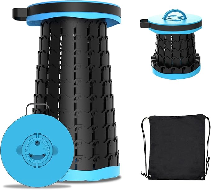Upgraded Collapsible Stool with Max Load Capacity 330lbs Portable Telescoping & Folding Design Retractable Seat for Camping, Gardening, Fishing & Outdoor Adventures (Blue)