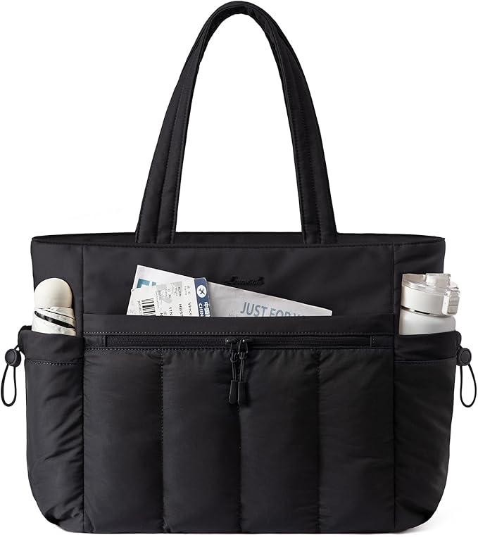 LOVEVOOK Puffer Bag for Women, Ultra-Lightweight Work Tote with Organized Compartments, 15.6/17.3“, Travel Carry-on & Gym Bag