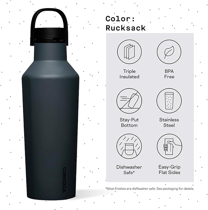 Corkcicle Sport Canteen Insulated Tumbler, Rucksack, 32 oz – Reusable Water Bottle Keeps Beverages Cold for 25 Hours & Hot 12 Hours – Cupholder Friendly Tumbler with Screw-On Cap