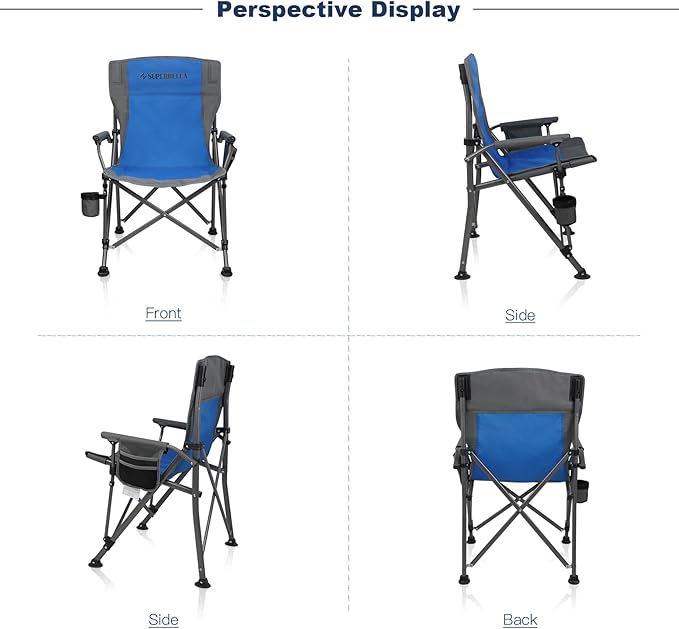 Camping Chair Folding Portable Lawn Chair 2 Pack Comfortable Hard Arm Sturdy for Family Camp, Outdoor, Sports, Beach, Travel, Blue, Supports 300 lbs
