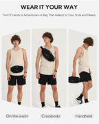 WATERFLY Fanny Pack Waist Bag: Large RFID Blocking Crossbody Bags with Multi-Pockets, Breathable Casual Anti-Theft Hip Pouch for Women Men Traveling Walking Hiking-Black