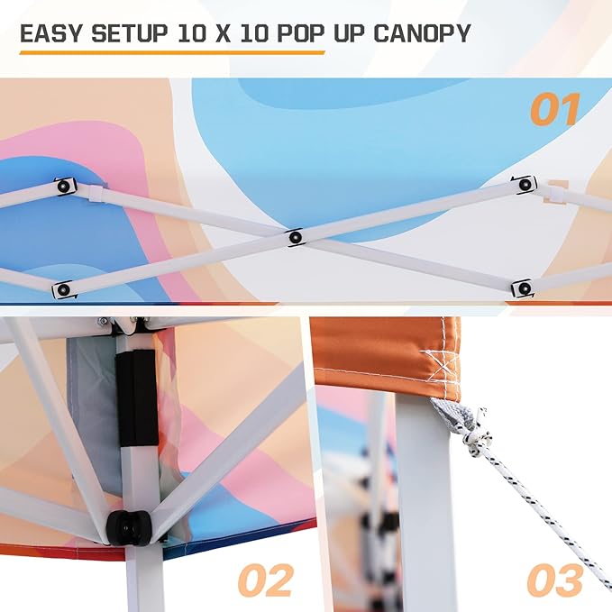 EAGLE PEAK 10x10 Slant Leg Pop-up Canopy Tent Easy One Person Setup Instant Outdoor Beach Canopy Folding Portable Sports Shelter 10x10 Base 8x8 Top (Swirl)