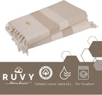 Ruvy Home Basics 2 Pack Turkish Beach Towels – Oversized Quick-Dry Bath Towels (40 x 72 Inches) – 100% Cotton Large Towels for Pool, Yoga, Travel, Camping Essentials, and Bathroom Decor - Beige