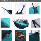 Camping Hammock with Mosquito Net, Double & Single Lightweight Portable Hammocks with Tree Straps, Parachute Hammock for Camping, Backpacking