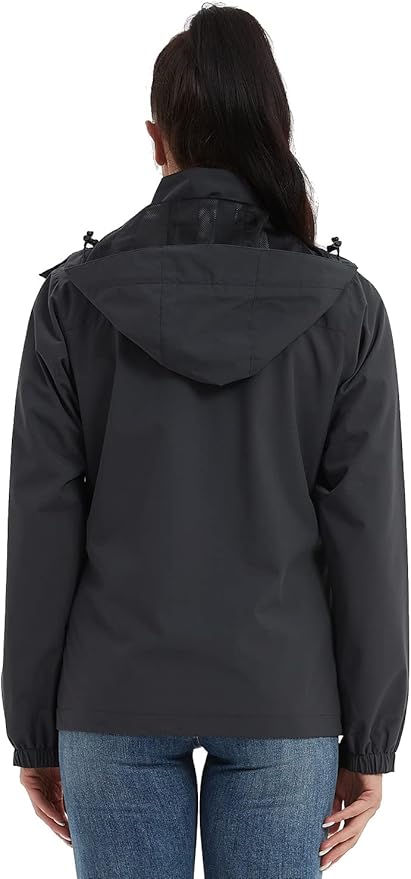 MOERDENG Women's Waterproof Rain Jacket Lightweight Raincoat Hooded Hiking Jacket Softshell Windbreaker