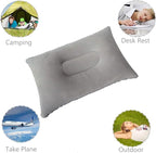 2 Pack Gray Ultralight Inflatable Pillow Small Squared Flocked Fabric Air Pillow for Hiking, Camping, Traveling, Napping, Desk Rest, Neck & Lumbar Support