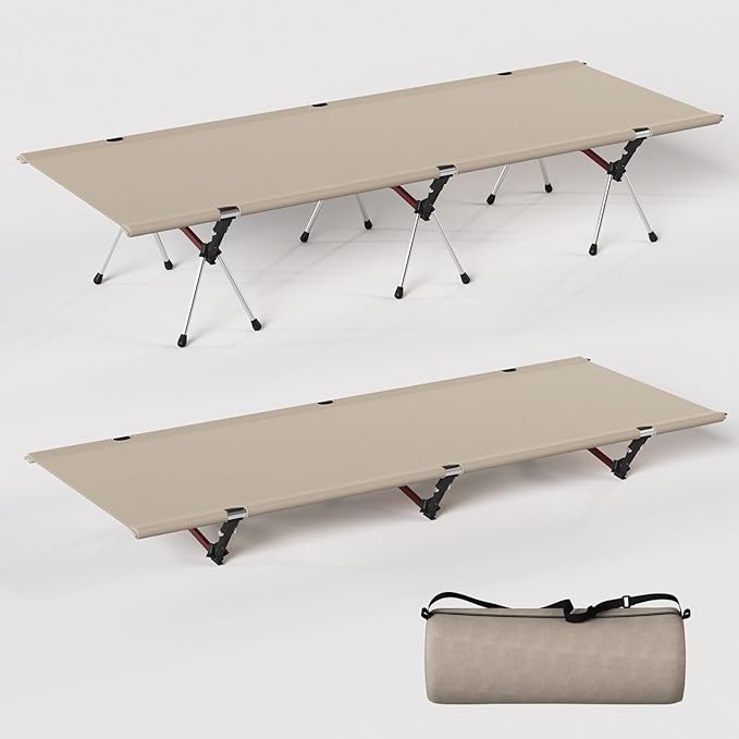 Camping Cot with Leg Extenders,Lightweight Portable Bed for Camping, Hiking, Travel, Beach, Home, Office Nap, Supports 330lbs, Easy Storage, Durable Design, Khaki