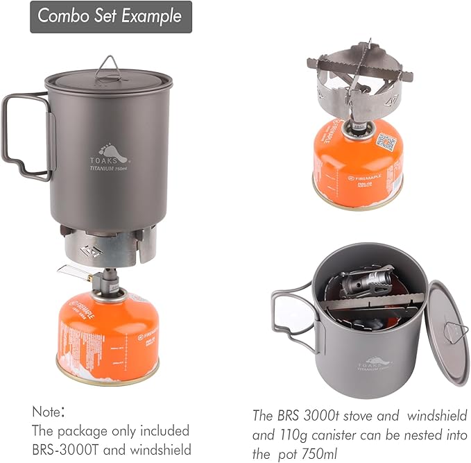BRS Stove BRS-3000T Stove and Windscreen Ring Combo Set with Cross-stand Titanium Windshield Camp Stove Wind Screen with Storage Box for Camping Hiking Backpacking