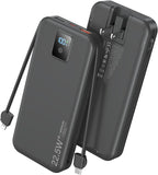 Portable Power Bank, 12000mAh 22.5W Fast Charging Phone Charger with Built-in Cables & Wall Plug, Travel Essential Battery Pack with LED Display, USB C Battery Charging Bank for iPhone, Samsung Black